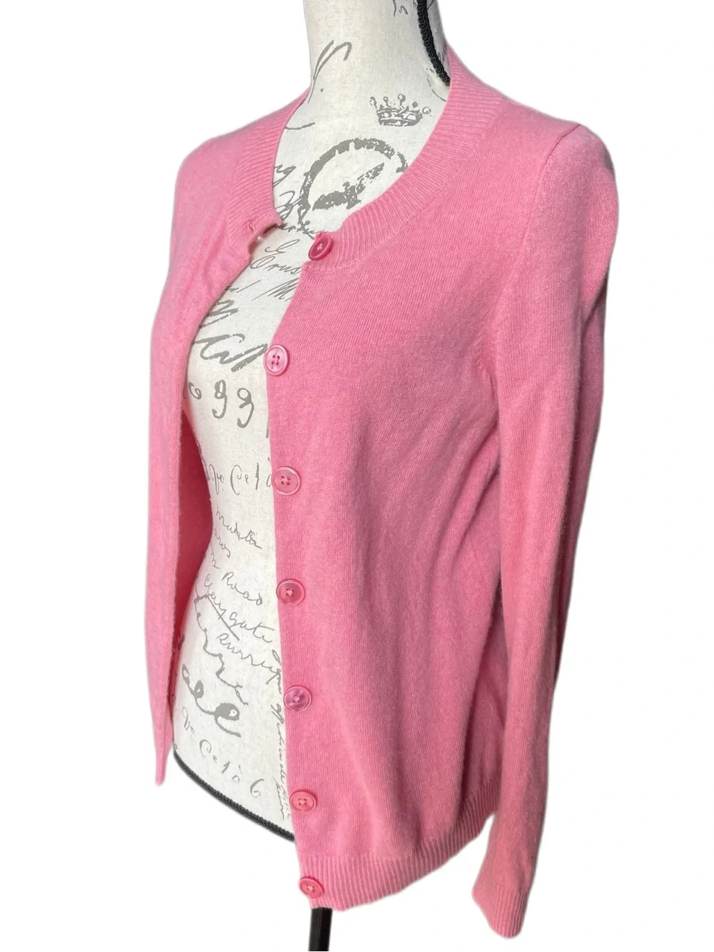 Talbots Pink Button-Up Crewneck Cashmere Cardigan - S